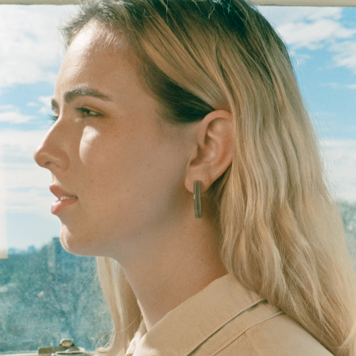 The Bonnie Hoops in Mochi are our double-sided color baby statement hoops, perfect for everyday wear.