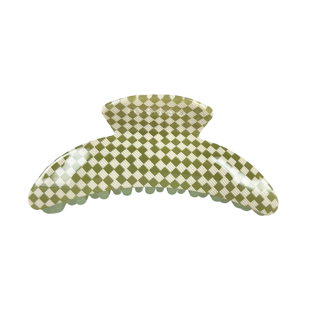 Slim Hair Claw Clip — Olive Checker