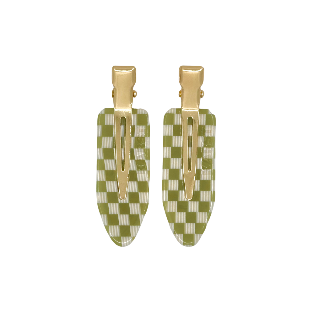 Creaseless Clips (Set of 2) — Olive Checker