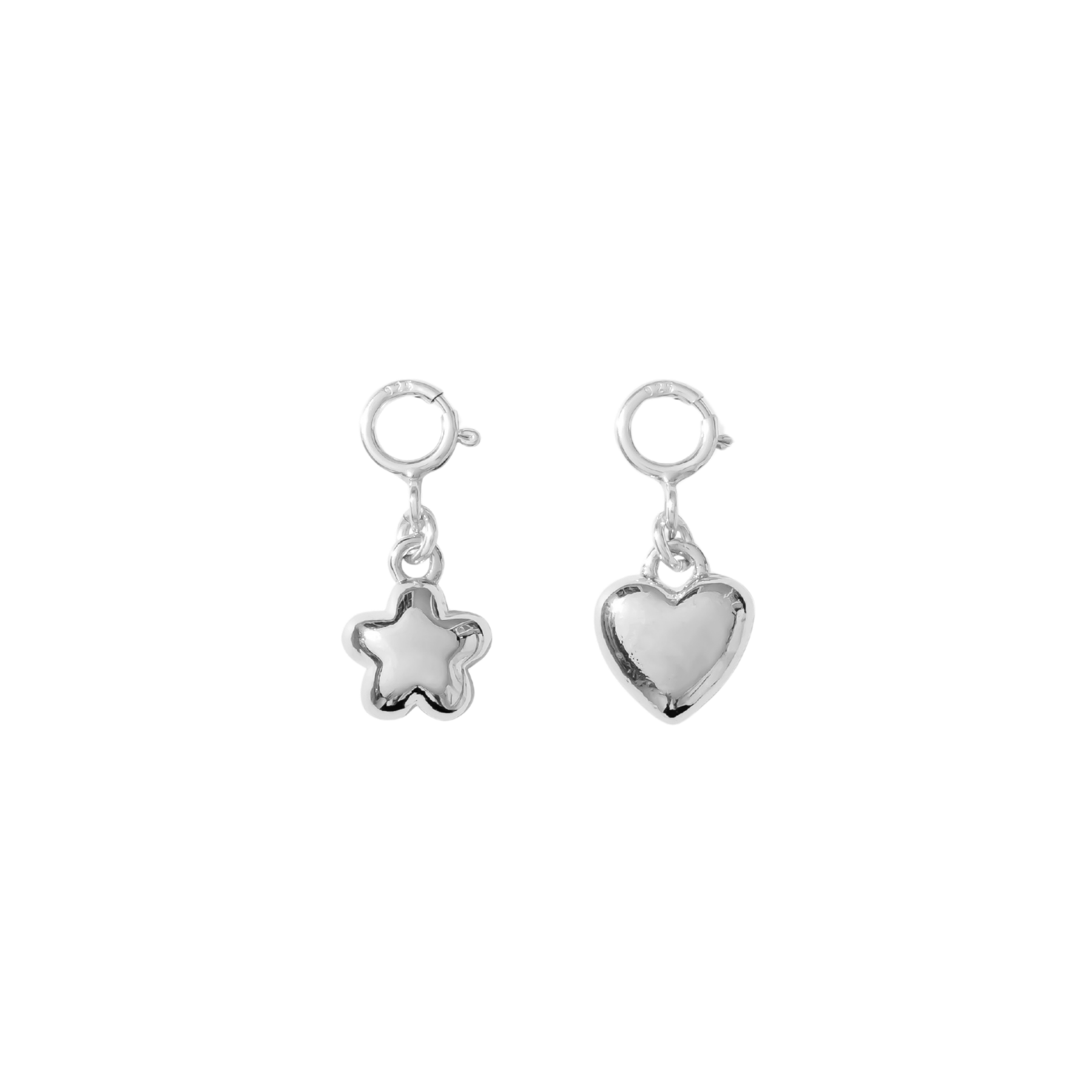 Hair Clip Charm Set — Fluffy Flower & Heart (Silver)