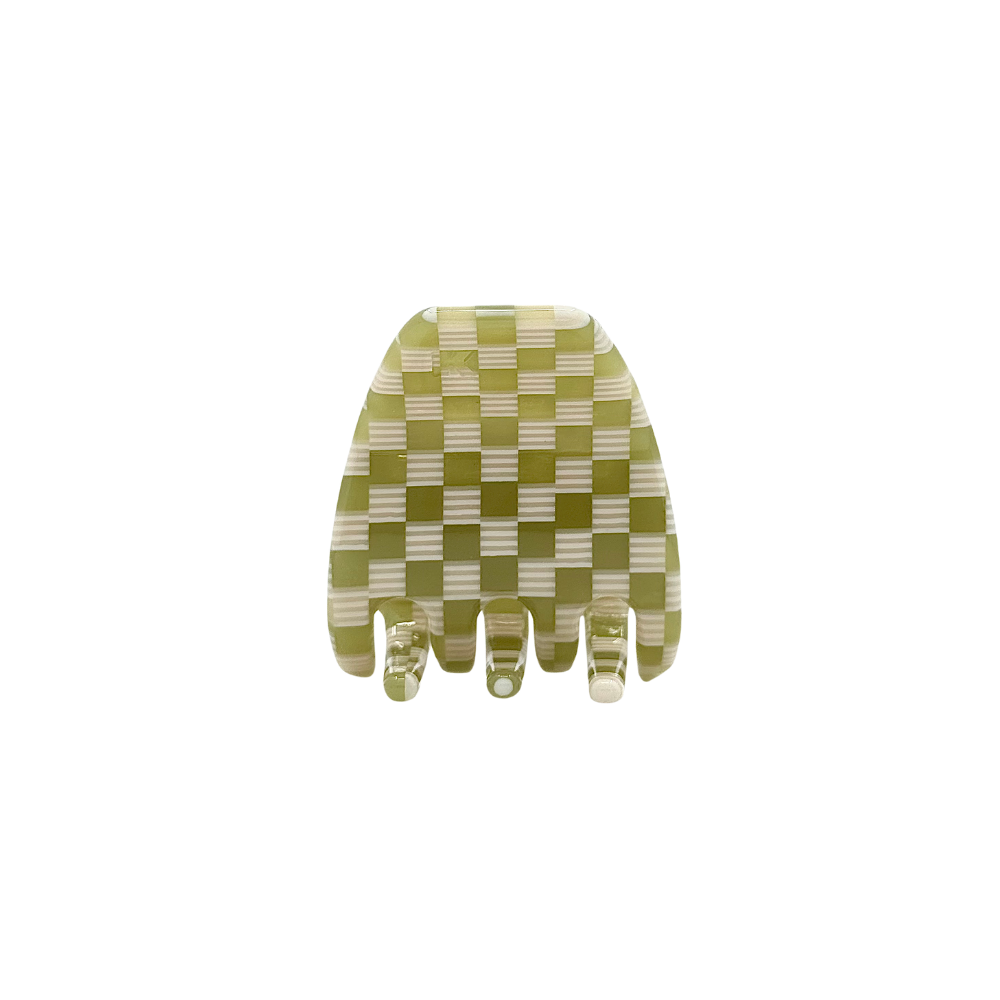 Mini Hair Claw Clip — Olive Checker